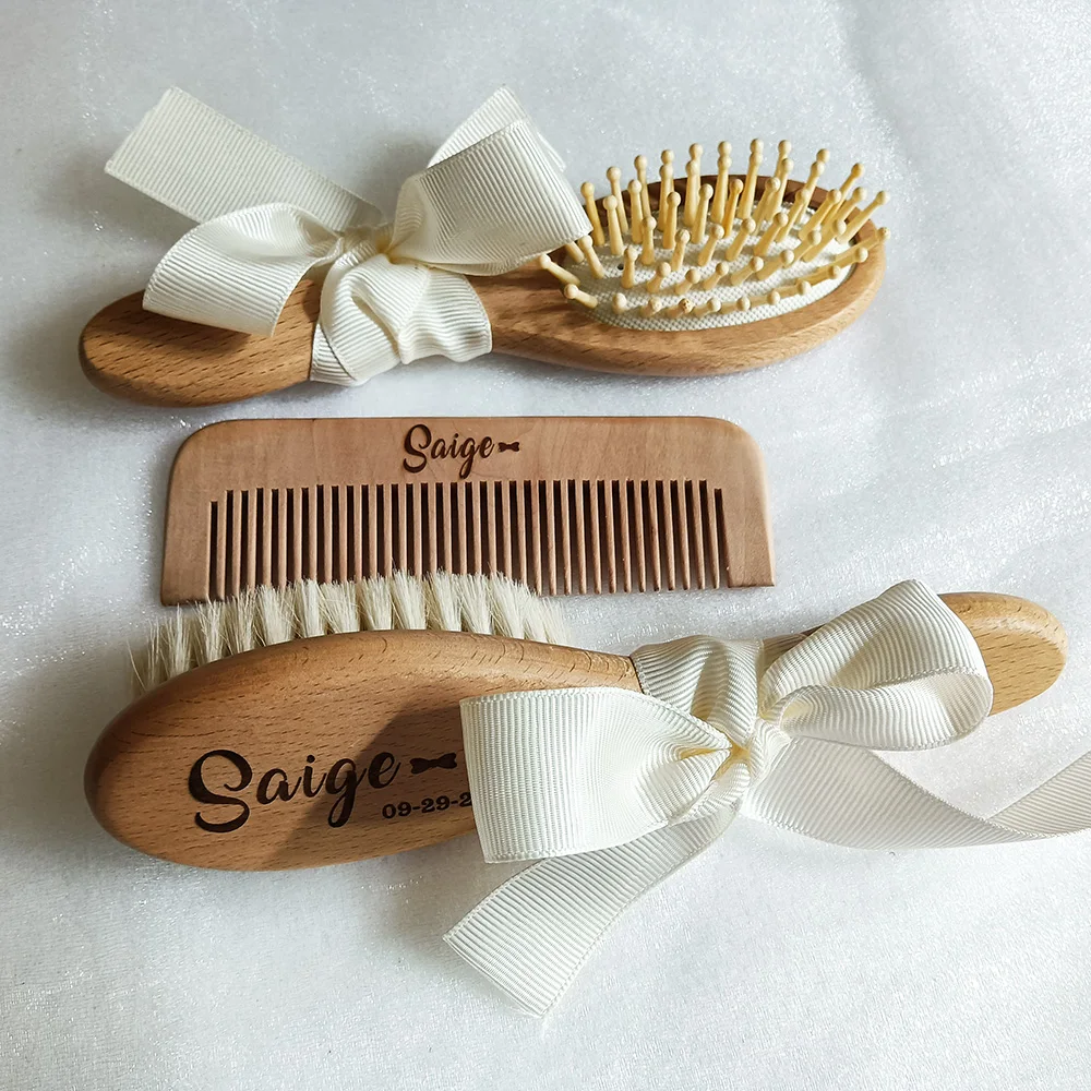 Baby Bathing Comb Baby Care Hair Brush Pure Natural Wool Wood Comb Newborn Massager