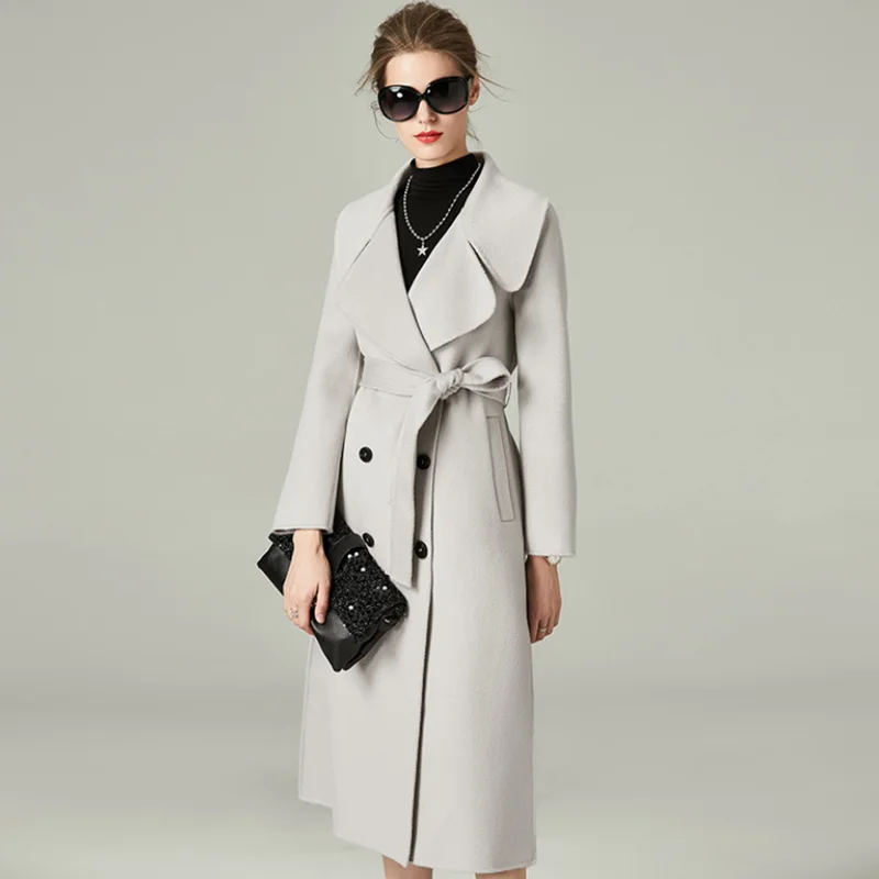 Женское Новое Стильное длинное тонкое шерстяное пальто, женская двухсторонняя высококачественная одежда, модное женское кашемировое пальто выше колена ручной работы - Цвет: color same picture