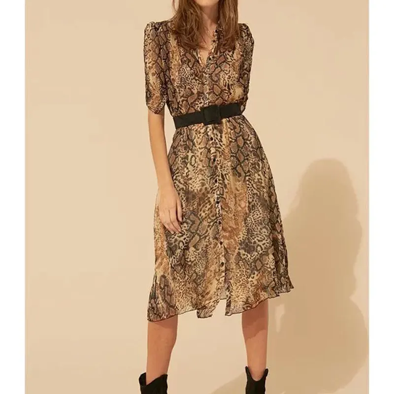 Women Dress New Snake Print Printed Slim Midi Dress