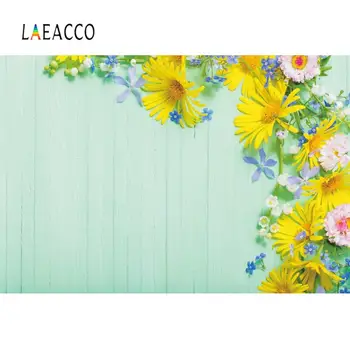 

Laeacco Grey Wooden Board Planks Spring Colorful Flowers Doll Portrait Photo Background Photographic Backdrop For Photo Studio