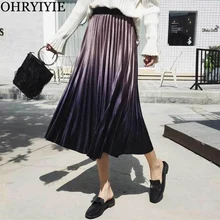 OHRYIYIE Новинка Осень Зима модная бархатная плиссированная юбка для женщин высокая талия градиентный цвет длинная юбка миди для женщин Saias Faldas