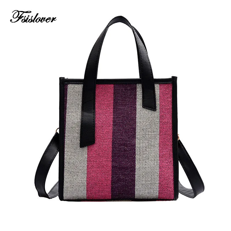 

Women Panelled Stripe canvas Shoulder Bag Large Capacity Simple Vintage Canvas Messenger Bags Female Soft Cloth Handbag Totes