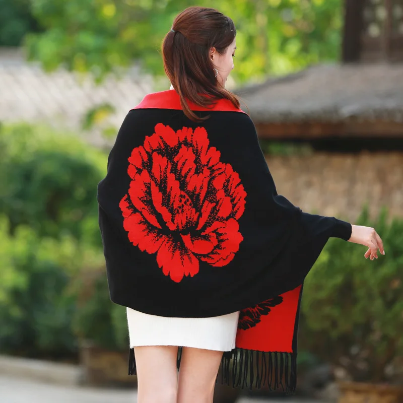 

Top Grade New Style Shawl with Sleeves Coat Women's Autumn & Winter Thick Mink Cashmere Cloak Tassels Scarf Mid-length