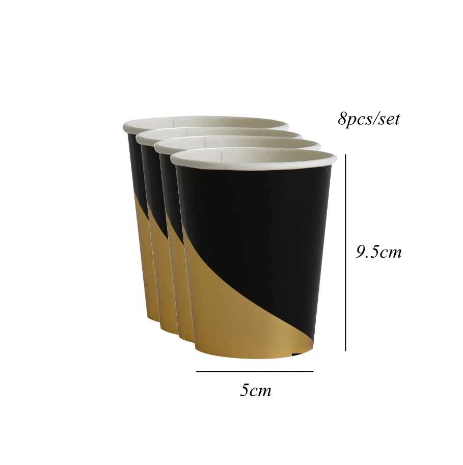8pcs black cups Одноразовая посуда День рождения воздушные шары позолота бумажный стакан с соломинкой украшение стола свадебные принадлежности бумажные салфетки для декупажа - Цвет: 8pcs black cups