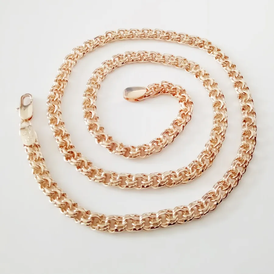 60cm necklace Браслет из цепочки Бисмарк, новинка 585, розовое золото, ювелирное изделие, форма плетения, длинный, 7 мм, широкий, ручная работа, золотой цвет, браслет для мужчин и женщин - Окраска металла: 60cm necklace