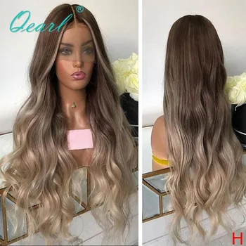 

Blonde Human Hair Full Lace Wigs Ombre Color Long Deep Part Brazilian Remy Wavy Wig 130% 150% Bleached Knots for Women Qearl
