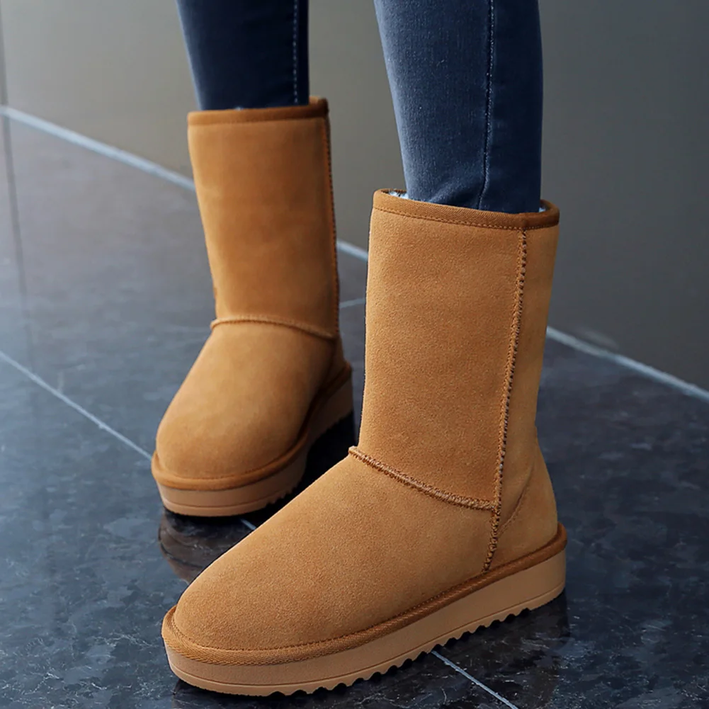 

SARAIRIS 2020 Comfortable Russia Cold Winter Natural Cow Suede Shoes Woman Boots Female Warm Fur Plush Snow Boots Women Shoes