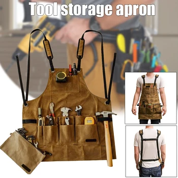 

Apron Collector Canvas Oil Wax Cloth Multiple Pockets Tools Storage Apron Waterproof for BBQ Men I88