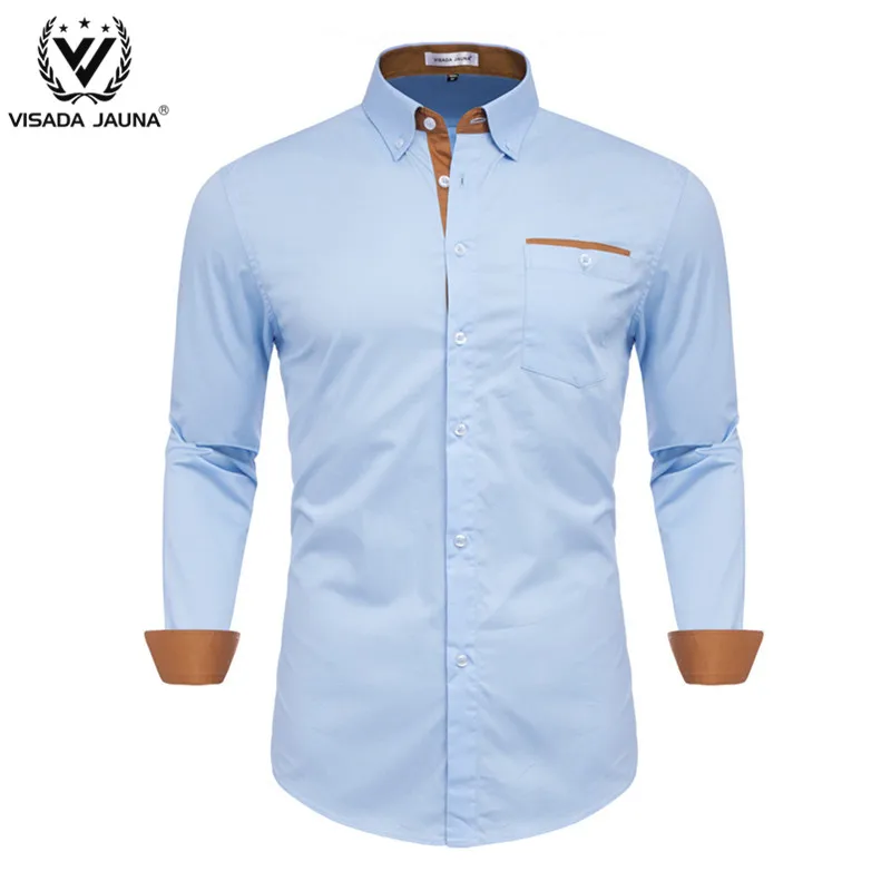 VISADA JUANA, мужская рубашка, длинный рукав, тонкая, брендовая, мужская рубашка, дизайнерская, высокое качество, одноцветная, Мужская одежда, костюмы, мягкая рубашка - Цвет: LightBlue50