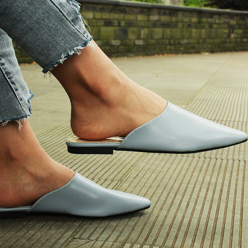 

2019 Summer Flats Lady Sandals Slippers Soild Color Slip On Pointed Toe Women Outdoor Slipper Shoes Woman Slides