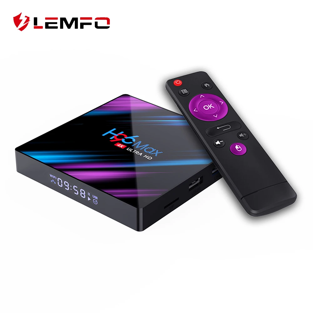 Смарт ТВ-приставка LEMFO h96 max plus Android 10 RK3318 4K HDR 2 4G 5G Wifi BT4.0 USB 3 0 Google голосовой помощник