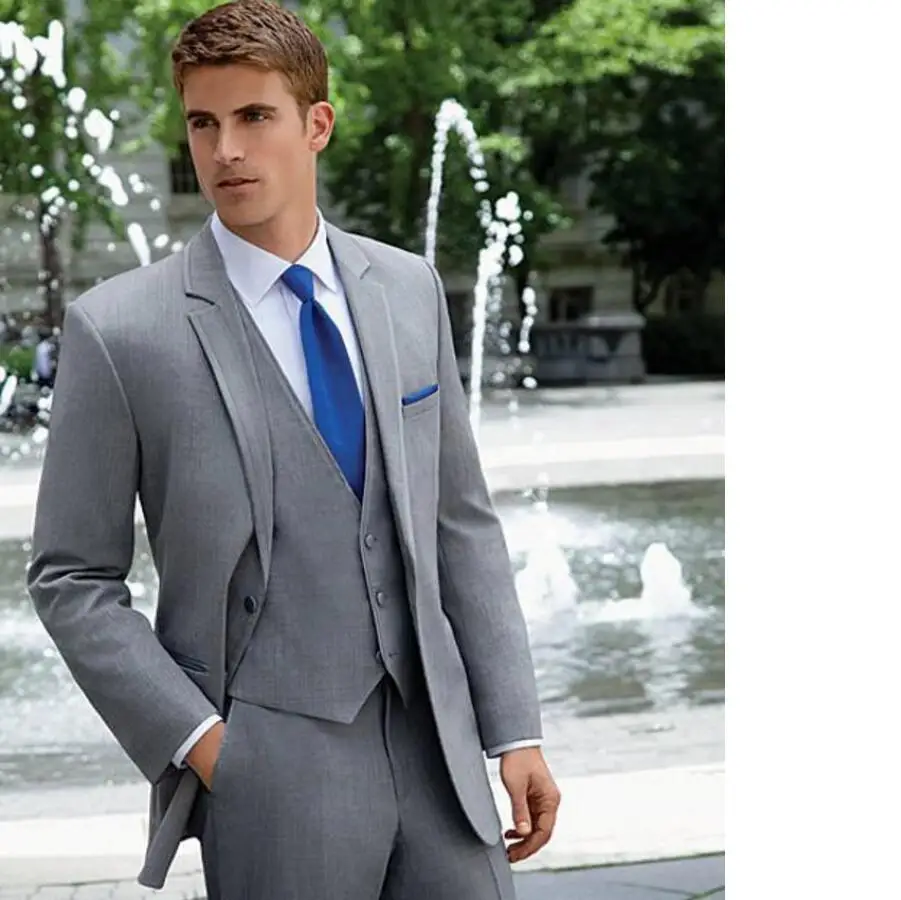 

Custom made Man Fall Groom Grey SuitMale Slim Fit Suit Male Business Coat Fashion Formal Men(Jacket+Pants+vest)