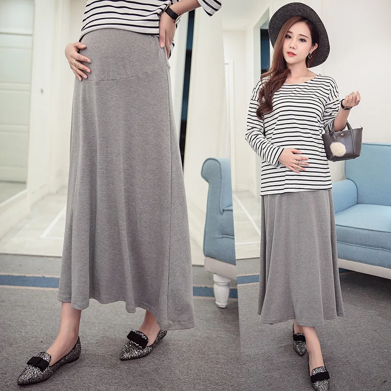 

2018 Spring Maternity Clothes New Style Skirt Elastic Regulation High-waisted Abdominal Support Long Skirts Solid Color Skirt