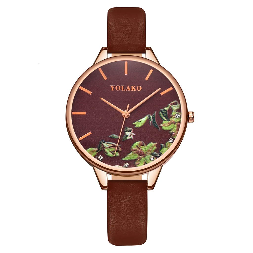 YOLAKO новые женские часы кожаный цветок Женские кварцевые наручные часы элегантный подарок relogio feminino reloj mujer Прямая поставка