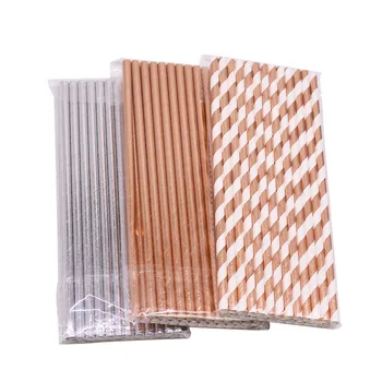 

50Pcs Disposable Straws Foil Gold Rose Gold Silver Paper Straws Wedding Favors Drinking Straws Birthday Party Decoration Supply