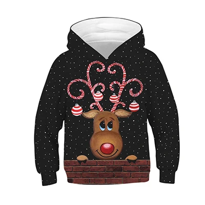 Свитер с капюшоном в рождественском стиле для мальчиков и девочек пальто с 3D-принтом с изображением животных Санта Клауса для детей, детская одежда - Цвет: TZ180-Black