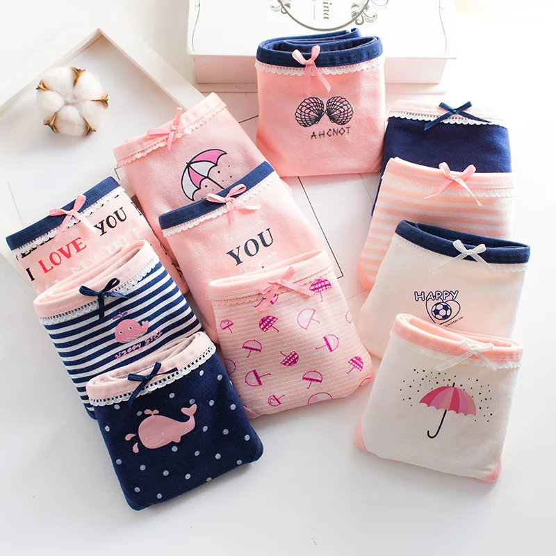 

1pcs Girls Panties Children Cotton Underwear Young Girls Briefs Solid Low Waist Briefs Comfortable Lace Bowknot Cartoon Briefs