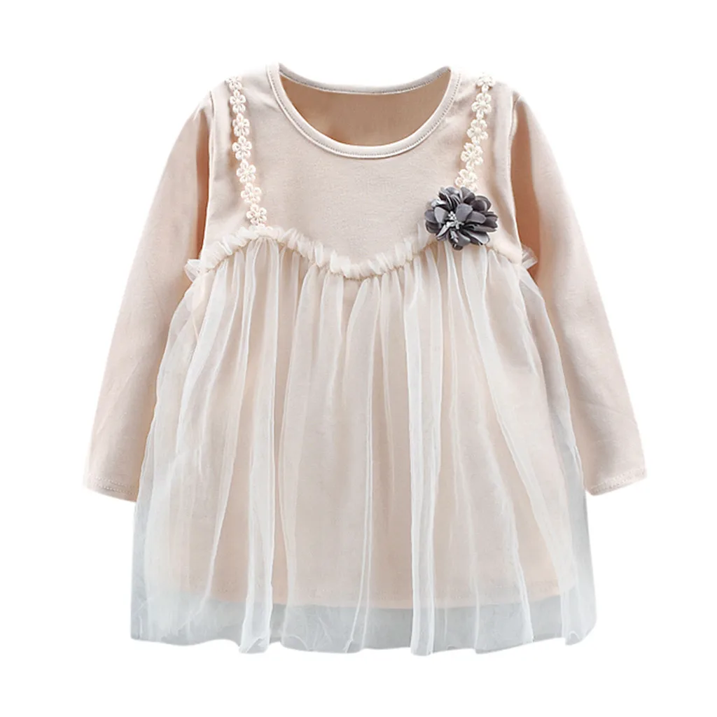 Фатиновые платья принцессы с цветочным принтом и длинными рукавами для маленьких девочек; одежда
