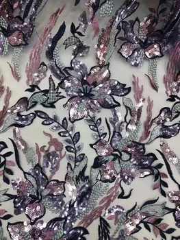 

Luxurious sequin embroidery flower position French mesh lace fabric Good looking African lace sequins, evening dress / party