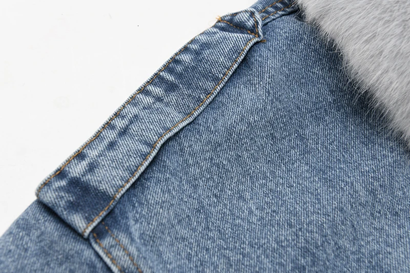 [EAM] Loose Fit Fur Split Denim Big Size Jacket New Lapel Long Sleeve Women Coat Fashion Tide Autumn Winter 19A-a104
