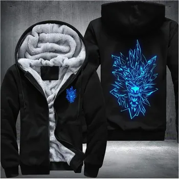 

Wolf Glowing Mens Winter Hoodies Male Hot Sale Harajuku Casual Sweatshirts Hooded Zipper Warm Sportswear Thick Warm Outwear