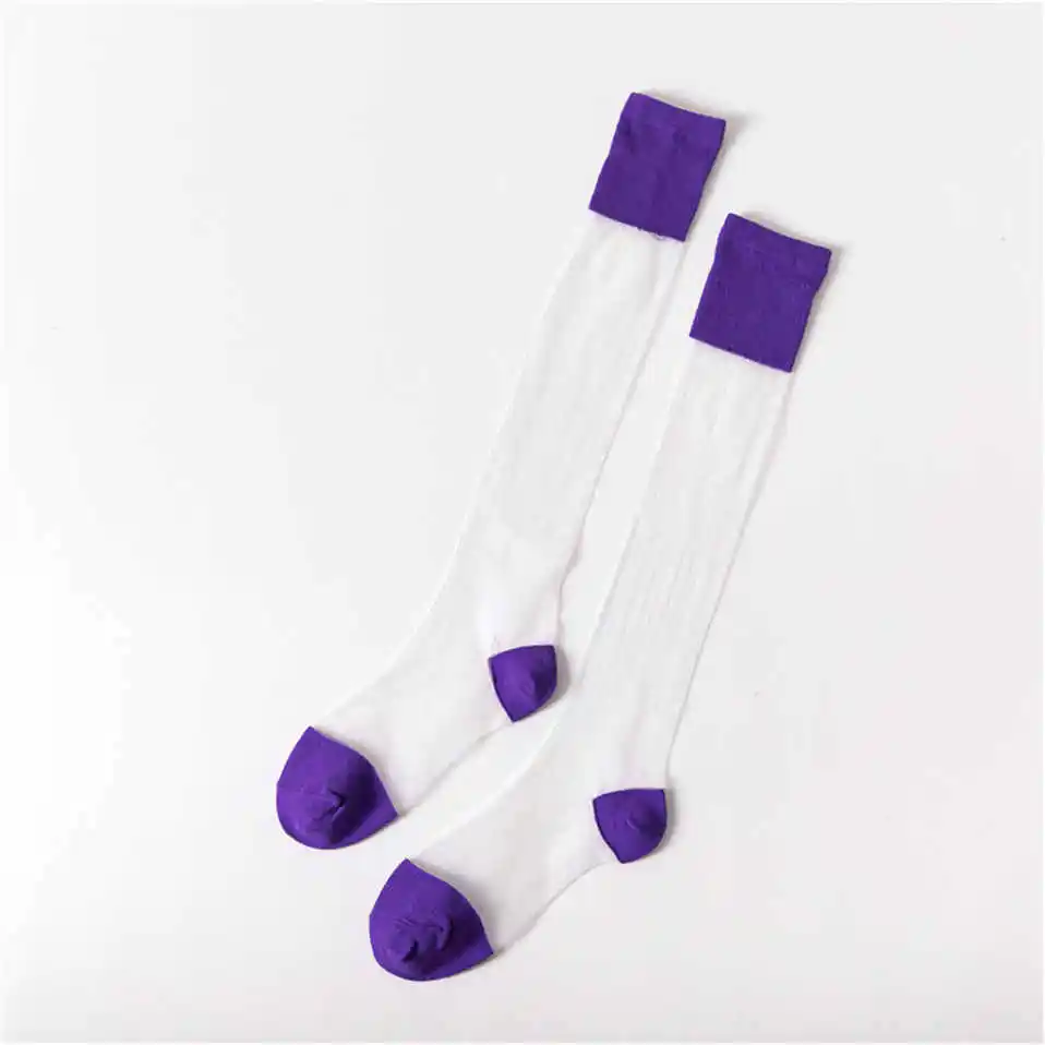 Purple Новое поступление, женские летние шелковые чулки с стеклянной проволокой, дизайнерские длинные гольфы, новые стильные прозрачные чулки - Цвет: Purple