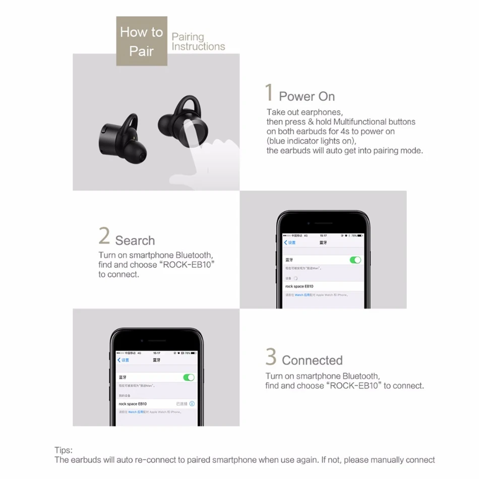 ROCK TWS Bluetooth Fones de Ouvido Sem