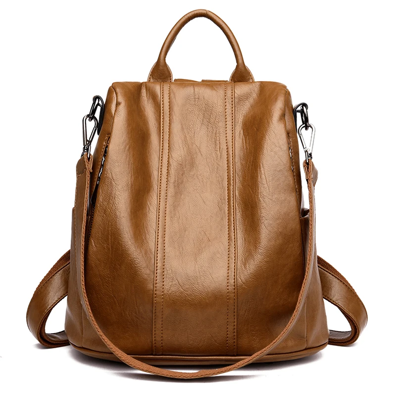 Роскошные брендовые кожаные рюкзаки для девочек, модные противоугонные женские рюкзаки, Mochilas, большие вместительные дорожные сумки на плечо, сумки рюкзак - Цвет: Brown