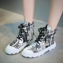 Женские ботильоны; модные высокие кроссовки с граффити; гладкая искусственная кожа; сезон осень-зима