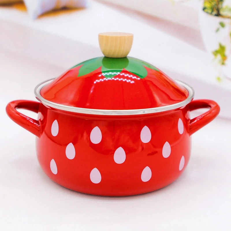 

ABUI-2.2L Eanmel Cooking Pot Strawberry Thickening Enamel Hot Pot 18Cm Soup Pot Induction Cooker Gas General