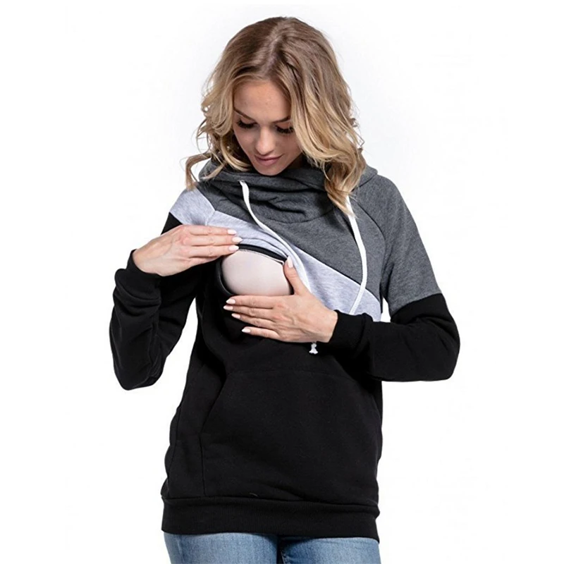 

Mom Lactation Hoodise T Tshirt Autumn Pregnant Women Long Sleeve Breastfeeding Clothing Maternity Nursing Top Pregnancy Clothes