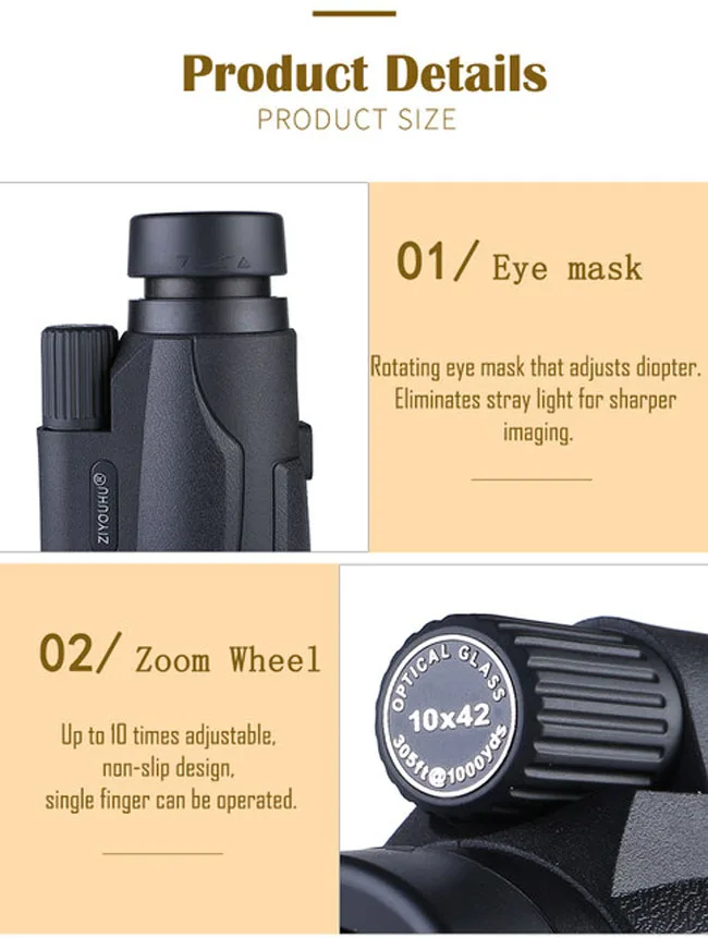 10X42 Portable HD Monocular Telescope Multi-Color Optional Daily Life Waterproof Telescopes Outdoor Hiking, Latest New Design
