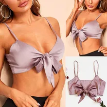 Женские сексуальные топы с бантом на шее, одноцветные летние Топики, привлекательное атласное шелковое нижнее белье на косточках размера плюс, бюстгальтер с бантом, нижнее белье#4