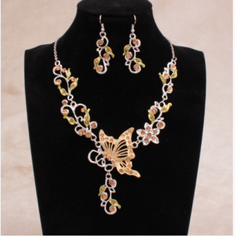 Jewelry Set Bride Rhinestone Jewelry Set Silver Plated Butterfly Choker Necklace Earrings Set Jewelry For Women Girls