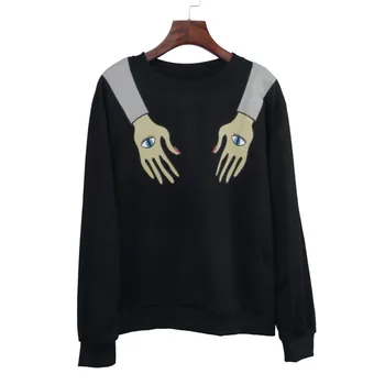 

5364 # Autumn WOMEN'S Dress Eyes Arm Printed Shirt Crew Neck Long Sleeve Loose-Fit 2020 New T-shirt