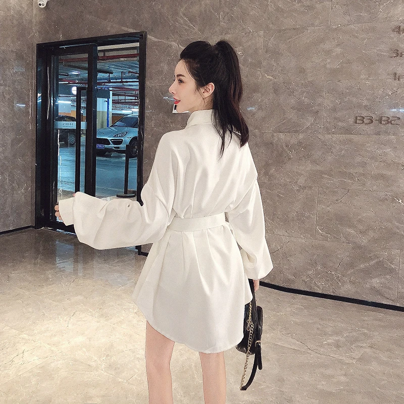 Waistband Elegant Blazer Mini Dress Women Long Sleeve Oversized Jacket Office Lady Wrap Bodycon Autumn Summer Spring Streetwear