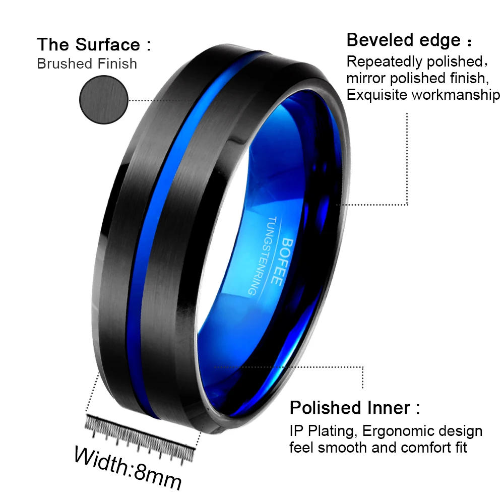 BOFEE вольфрамовое кольцо обручальное черное серебряное пара Wo мужские s мужские кольца Карбид полированный скошенный обручальное ювелирное изделие модный подарок
