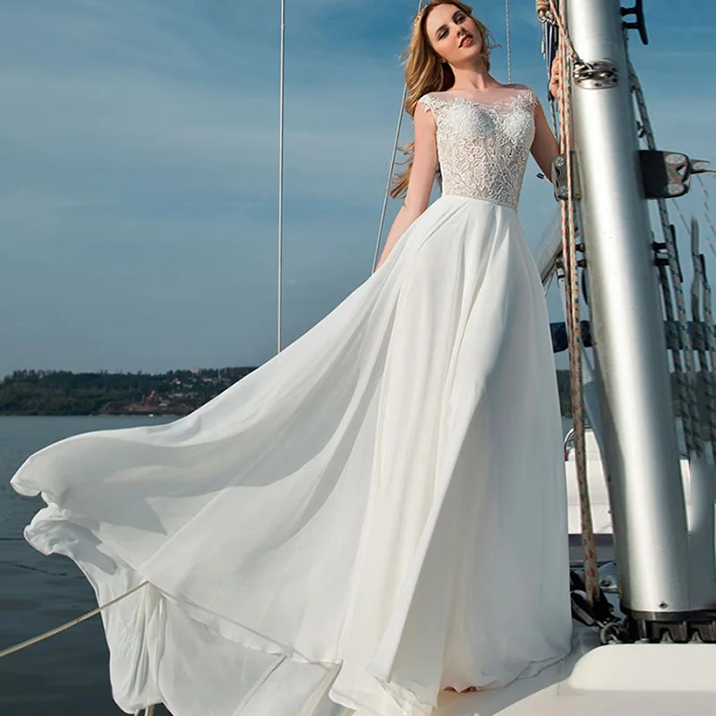 

Eightree Appliques Chiffon Wedding Dress Boho Sweetheart Neck Wedding Gowns Backless Lace Robe De Mariee Bride Dresses Beach
