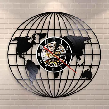 

3D Globe Map of Earth Vinyl Record Wall Art Travel Gifts All Around the World Earth Map Decorative Wall Watch Vintage Clock