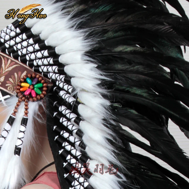 Hoge Indian Veren Hoofdtooi Replica Gemaakt Hoofddeksel Zwarte Veer Kostuums Halloween Party Kostuum Supply