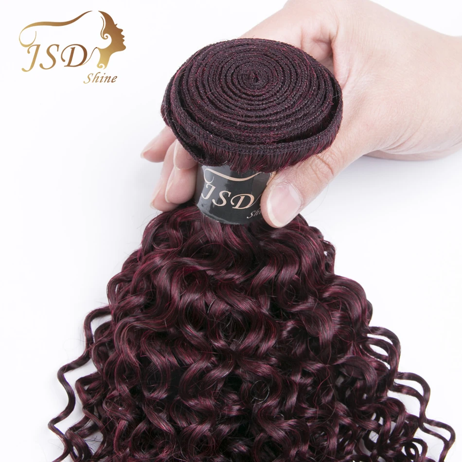 JSDShine 99j бордовые малазийские кудрявые вьющиеся пучки волос с фронтальной человеческие волосы пучки с закрытием фронтальные не Реми