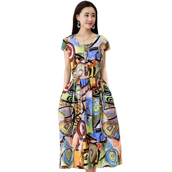 

Summer Vintage Dress Women Plus Size 6XL Slim O-Neck Short Sleeve Women Long Dress Elegant Casual Print Plaid Dresses Vestidos