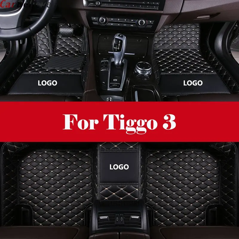 

Car Floor Mats Carpet Leather Floorliner Water&Dust-Proof Protector Floor Mats Waterproof Mat+LOGO For Tiggo 3
