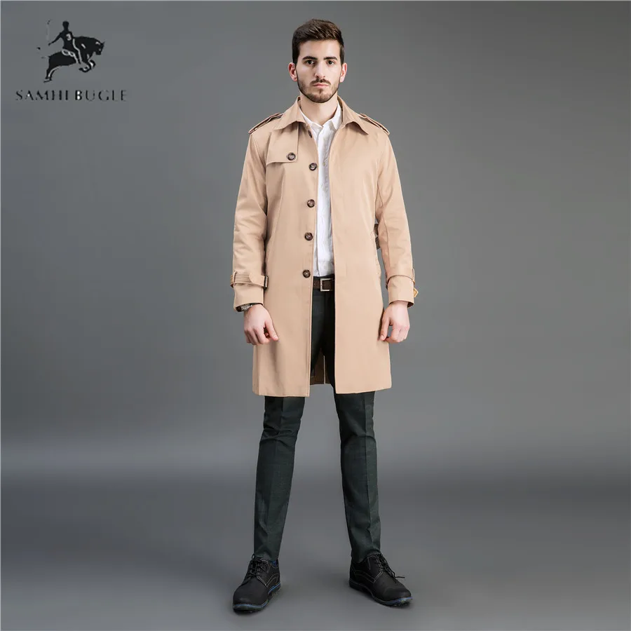 TIMESUNION Trench Coat Men Casual Masculino Overcoat Slim Long Greatcoat Single Button Windbreak Comfortable Size M 4