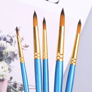 

5xWatercolor Gouache Paint Brushes Round Pointed Tip Nylon Hair Set Art Supplies 203A