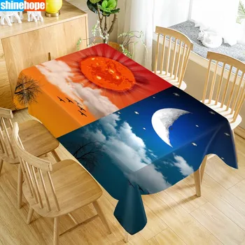 

Custom Sun And Moon Table Cloth Oxford Print Rectangular Waterproof Oilproof Wedding Table Cover 100X140cm140X250cm