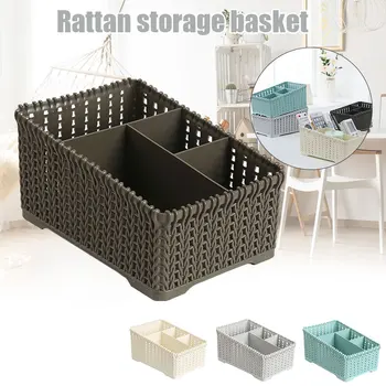 

Multifunction Storage Organizer Basket Plastic Rattan Makeups Holder Desktop Sundries Storage Basket @M23
