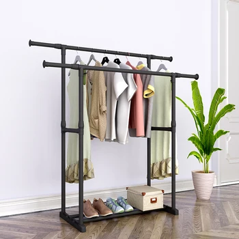 

Double Pole Coat Rack Reinforced Steel Frame Clothing Rack Bedroom Furniture Mobile Drying Rack Minimalist Floor Clothes Hanger