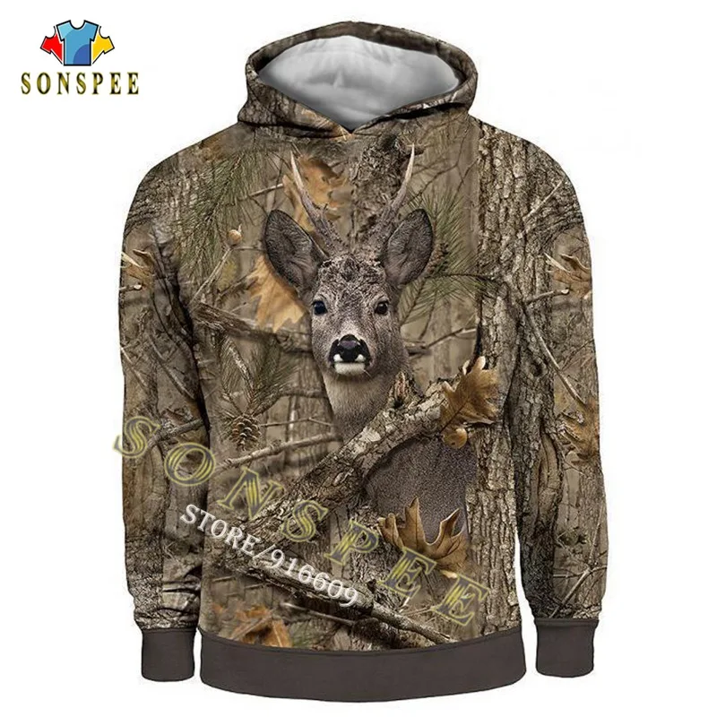 SONSPEE Men's Hoodie Camo HUNTING ANIMALS deer 3D Hoodies Women Fashion