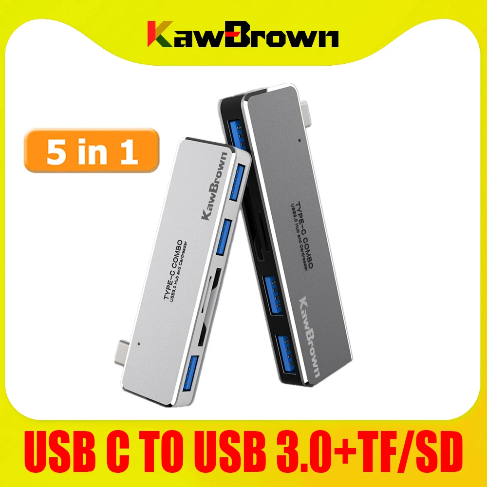 

KawBrown 5 in 1 Multi USB C Docking Station Type C to USB 3.0 Adapter/TF/SD with Led Display for Laptop Macbook xiaomi huawei